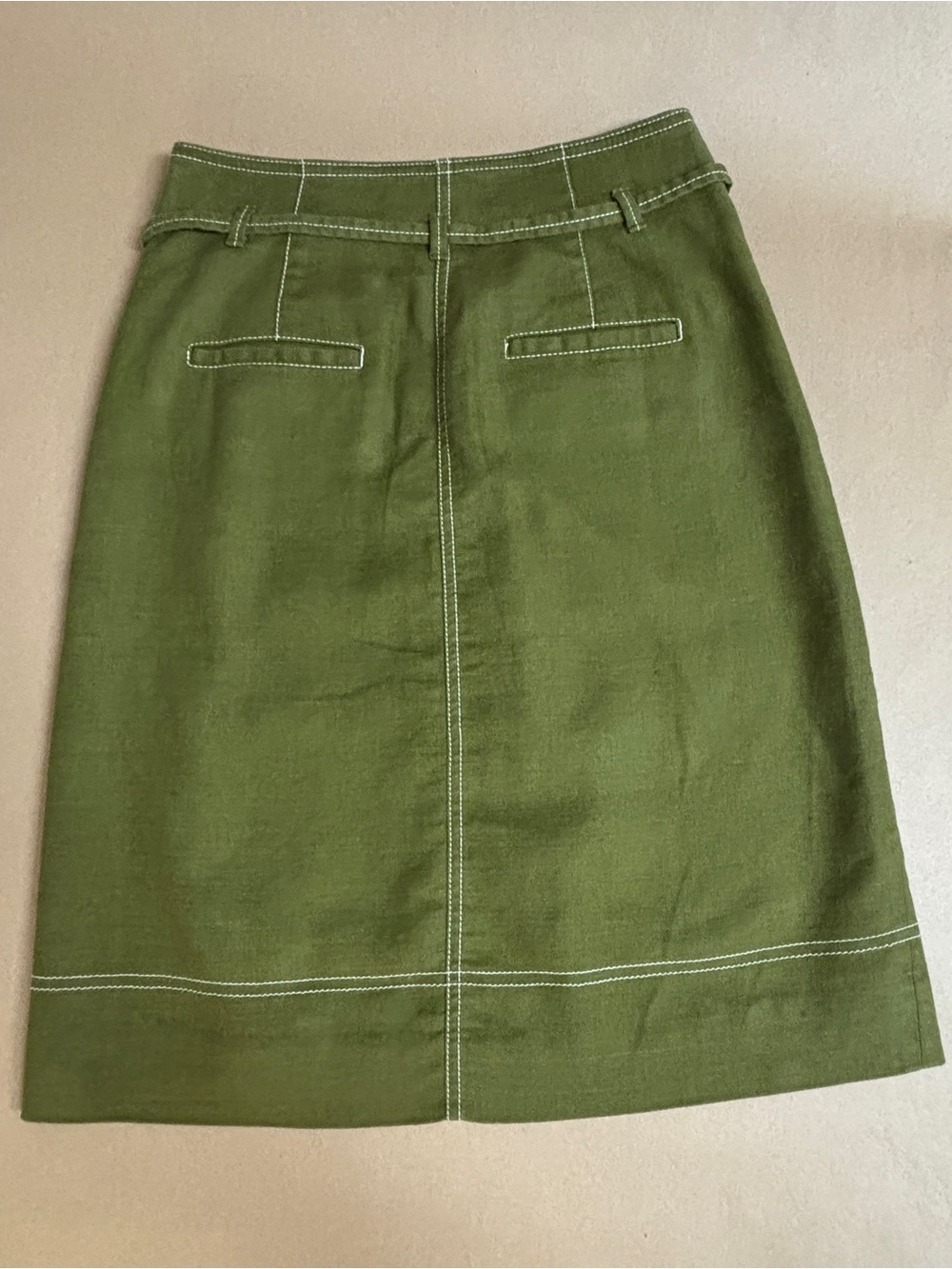 🦒 J. Crew Olive Green Button-Front A-Line Skirt with Waist Tie - Picture 2 of 9